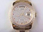 Yellow Gold Rolex Daydate Red Diamond Hour Markers Watch_th.JPG